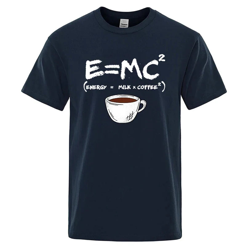 Summer Men's T-shirt 100% Cotton Casual Funny Energy=Milk+Coffee Print Men Cool Loose O-neck Tops For Men Short Sleeve Male Tees