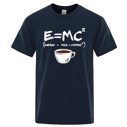 Summer Men's T-shirt 100% Cotton Casual Funny Energy=Milk+Coffee Print Men Cool Loose O-neck Tops For Men Short Sleeve Male Tees