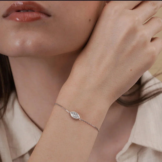 1/2CT Marquise Pear Cut Moissanite Solitaire Link Bracelet Women s925 Silver Bezel Setting Lab Diamond Bridal Wrist Chain