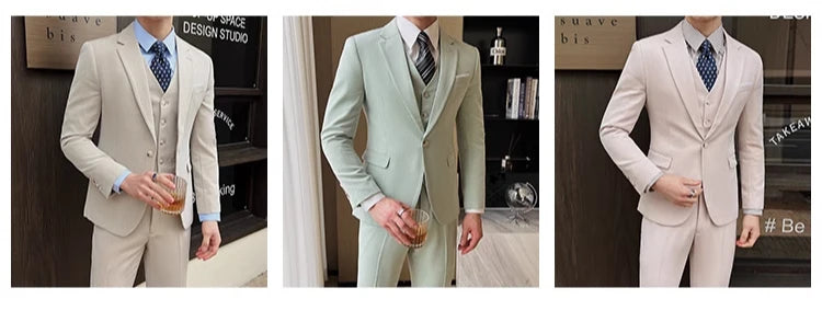 ( Jacket + Vest + Pants ) High-end Men's Slim Business Casual Suit Groom Wedding Dress Party Suit Blazers Waist Coat Trousers