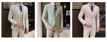 ( Jacket + Vest + Pants ) High-end Men's Slim Business Casual Suit Groom Wedding Dress Party Suit Blazers Waist Coat Trousers