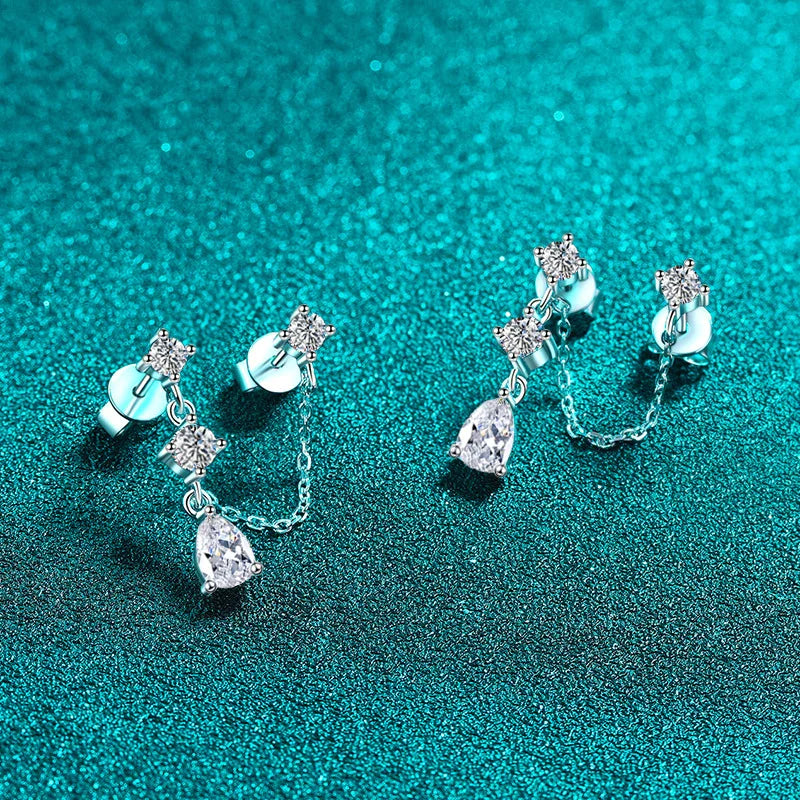 Full Moissanite Stud Chain Earrings for Women Sparkling Lab Diamond Earring 925 Sterling Silver Women's Earrings Jewelry