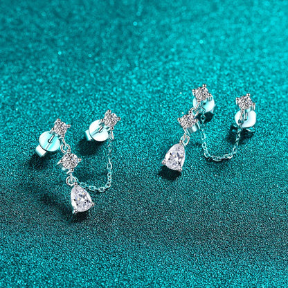 Full Moissanite Stud Chain Earrings for Women Sparkling Lab Diamond Earring 925 Sterling Silver Women's Earrings Jewelry
