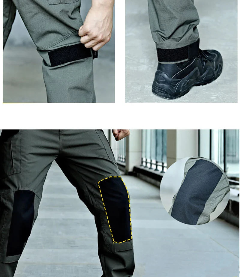 Wear-Resistant Outdoor Tactical Pants Mens Casual T-shirt Cargo Trousers Multi-pocket Waterproof Pant Hiking Training Workwear