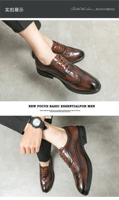 Men Suit Casual Shoes Luxury Men Brogue Dress Shoes Formal Business Leather Shoes Men Brown Wedding Italian Banquet Shoe Size 46