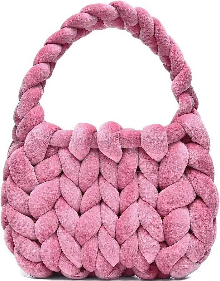 Velvet Bag DIY Hand Woven Bag Crystal Velvet Core Spun Yarn Woven Bag Hand-held Mailman Bag Velvet Handbag New