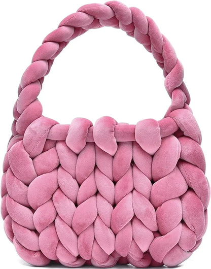 Velvet Bag DIY Hand Woven Bag Crystal Velvet Core Spun Yarn Woven Bag Hand-held Mailman Bag Velvet Handbag New