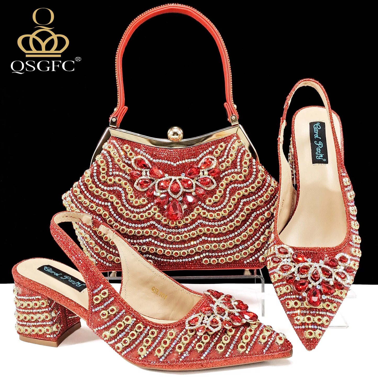 INS Full Rhinestone Comfortable high heel shoes And Bag Fashion Style Pointed-Toe Shoes For Women
