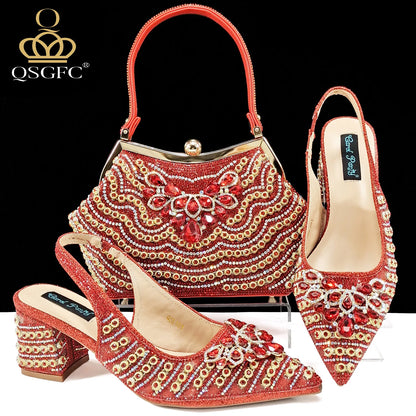 INS Full Rhinestone Comfortable high heel shoes And Bag Fashion Style Pointed-Toe Shoes For Women