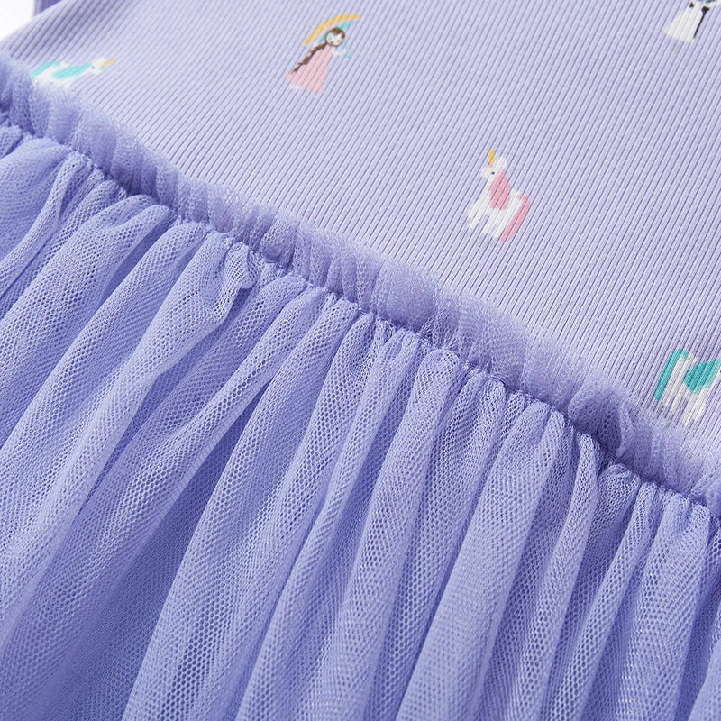 Little maven Baby Girls 2026 Summer New Children's Clothing Kids Clothes Cartoon Unicorn Party Mesh Dresses Vestidos Gifts