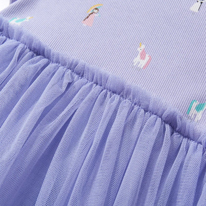 Little maven Baby Girls 2026 Summer New Children's Clothing Kids Clothes Cartoon Unicorn Party Mesh Dresses Vestidos Gifts