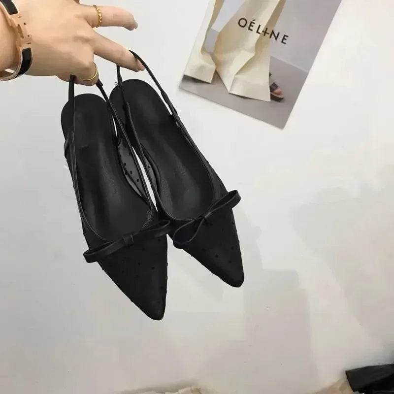 Sandals Women Flat Baotou  Mesh Breathable Bow-knot Sandalias Fashion Summer Low Heels Pointed Shoes Female