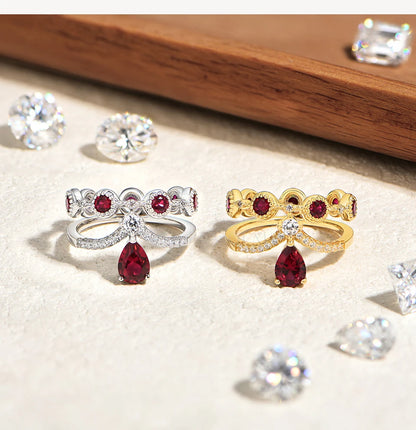 Classic Lab Ruby Rings with Zircon Crown Design Timeless Elegance 925 Sterling Silver Wedding Engagement Ring For Women