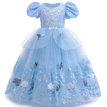 Children's Party Dresses For Girls Elegant Cinderella Princess Dress Kids Girl Butterfly Blue Evening Dress Summer Prom Dress