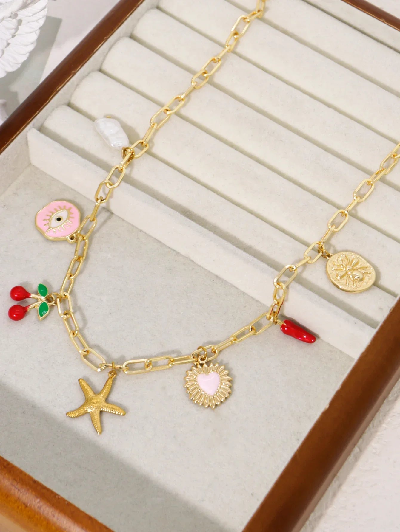 Dopamine Cherry Starfish Chili Peppe Pendant for Women Charm Chain Necklace Beach Jewelry Vacation Gift