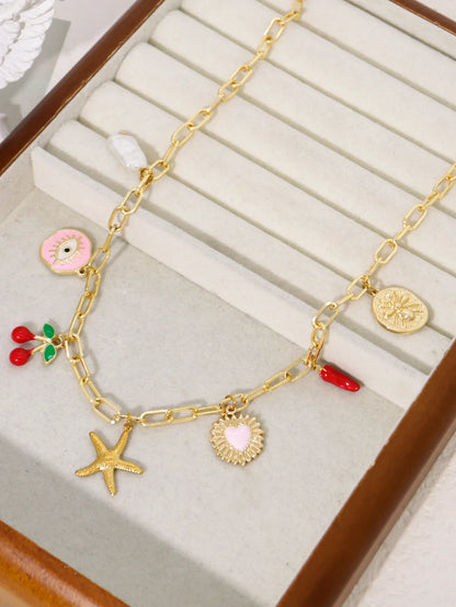 Dopamine Cherry Starfish Chili Peppe Pendant for Women Charm Chain Necklace Beach Jewelry Vacation Gift
