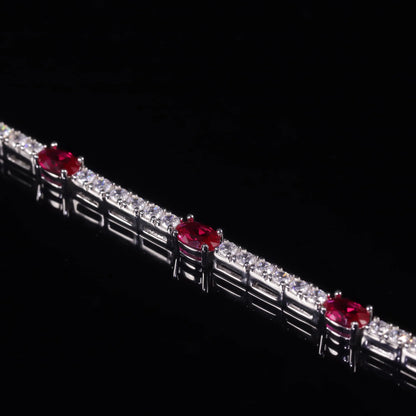 Lab Grown Ruby Tennis Bracelet 925 Sterling Silver Birthstone Bracelet  Fancy Party Wear Bracelet Gift For Women