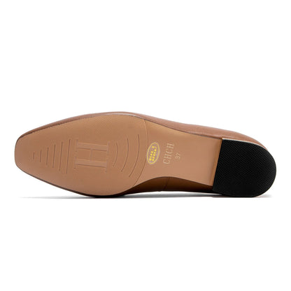 Women's Leather Loafers with Gold Lock Detail Square Toe Low Heel Penny Casual Office Slip-On Dress Shoes for Woman