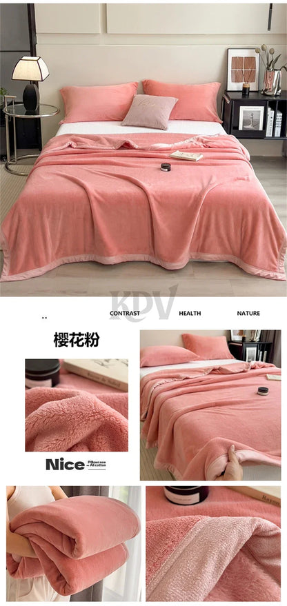 Double Layer Solid Color Milk Velvet Blanket Autumn Winter Thicken Warm Plush Blanket for Bed Sofa Single Double Thick Bed Sheet