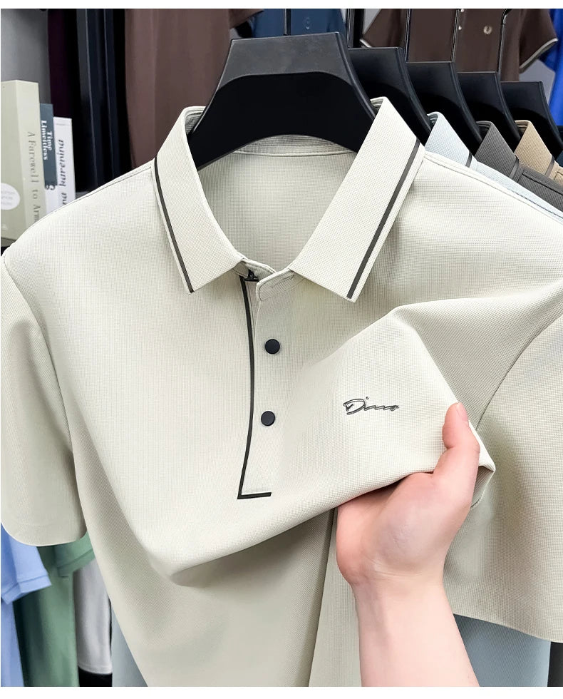 Light luxury brand letter emboss short sleeve T-shirt summer popular men polo shirt comfort silky breathable business casual top