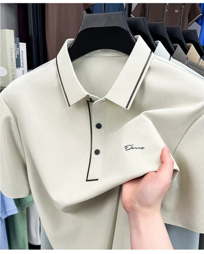 Light luxury brand letter emboss short sleeve T-shirt summer popular men polo shirt comfort silky breathable business casual top