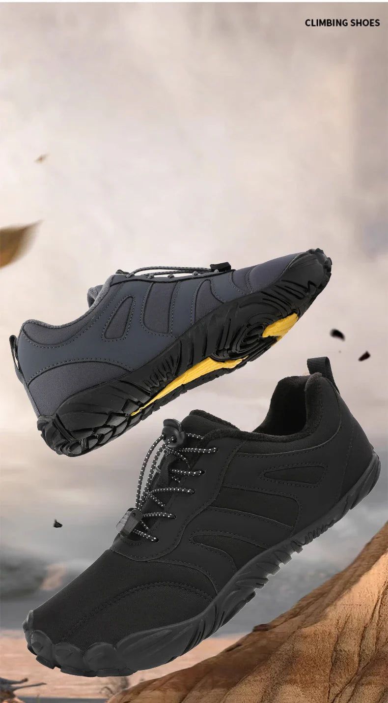 Men's Winter Warm Barefoot Shoes Waterproof Wide Toe Non-Slip Rubber Sole Plush Lined Hiking Shoes Outdoor Sneakers Running Shoe