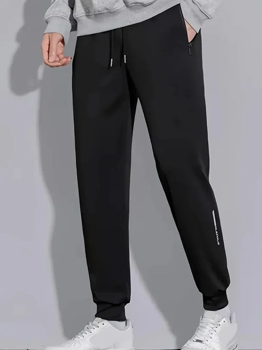 Men's casual running pants, delicate elastic running pants, fast drying ice silk straight tube breathable fitness pants