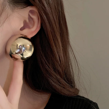 Punk Smooth Large Round Semicircle Exaggerated Metal Stud Earrings for Women Classic Gold Color Geometric Earring Ear Jewelry