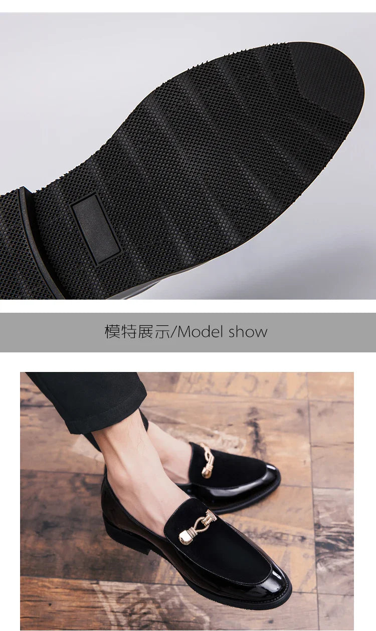 Lightweight metal trim retro British style small leather shoes pointed leather matching color slip-on loafers for men