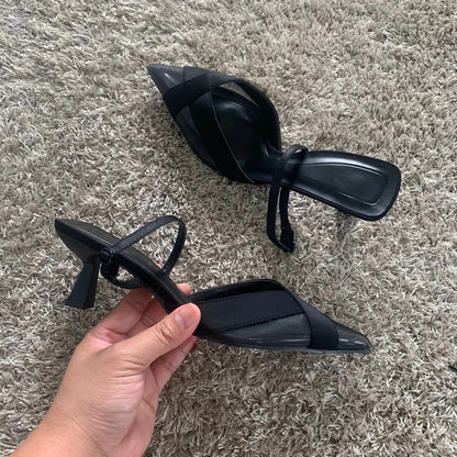 2024 Summer Woman Sandal Shoe Womens Pumps High Heels Sandals Fashion Pointed Toe Low-heel Pumps Slingbacks Elegant Heeled Shoes