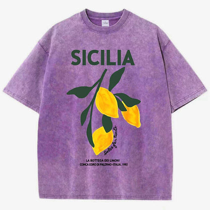 Lemon Fruit Design Women Washed T-Shirts Y2K Casual T Shirt Summer Hip Hop Top Cotton Loose Short Sleeve