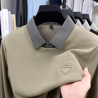 High Quality Men's Polo Shirt Contrast Color Lapel Long Sleeve T-Shirt Autumn New Exquisite Print Top Casual Business Menswear