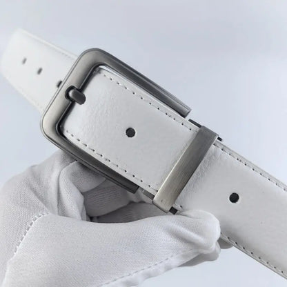 Korean version Golf white leather belt Pin buckle youth pants casual belt original belt for men and women