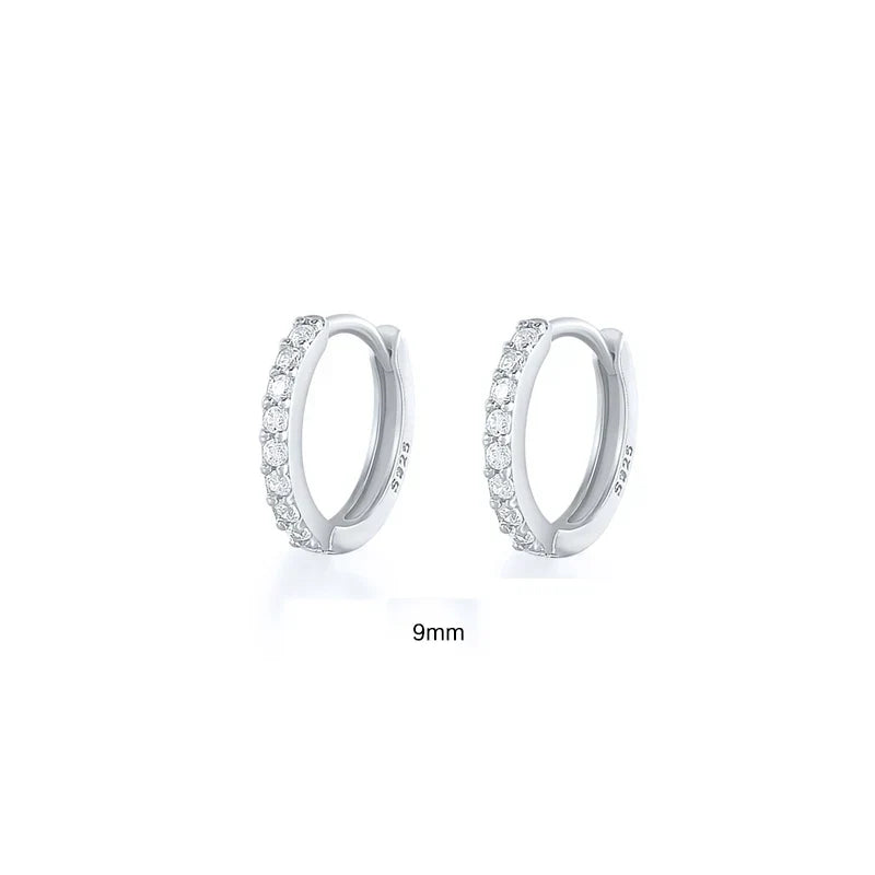 6/7/8/9 MM Cartilage Circle Earrings 925 Sterling Silver Bling CZ Huggie Hoop Earring for Women Piercing Buckle Wedding Jewelry