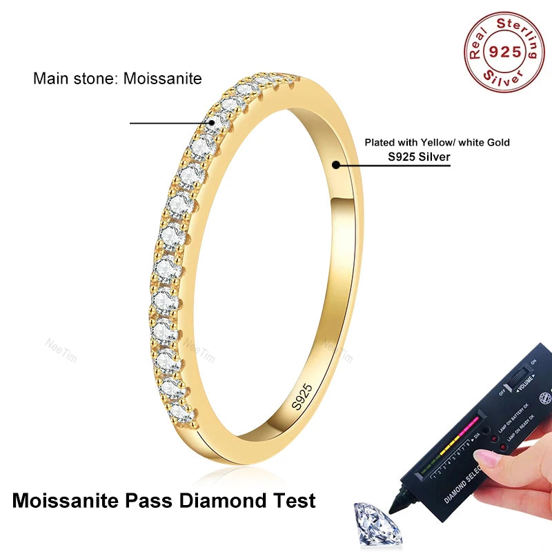 Full D Color Moissanite Wedding Band Ring 925 Sterling Silver Eternity Band Engagement Bride Bands Party Rings For Women