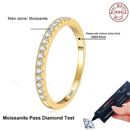 Full D Color Moissanite Wedding Band Ring 925 Sterling Silver Eternity Band Engagement Bride Bands Party Rings For Women