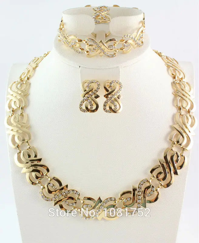 Women wedding Crystal jewelry sets gold Silver color sets necklace earring ring Bracelet african beads jewelry sets