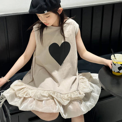 Girl's sleeveless dress new vest dress fluffy little girl princess dress children's summer big child