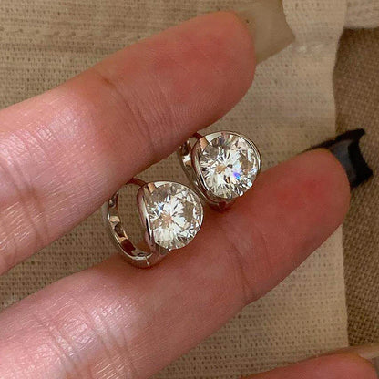 2/3Carat Moissanite Hoop Earrings for Women S925 Silver Sparkling Diamond Half Bezel Set Huggie Ear Buckles with Certificate