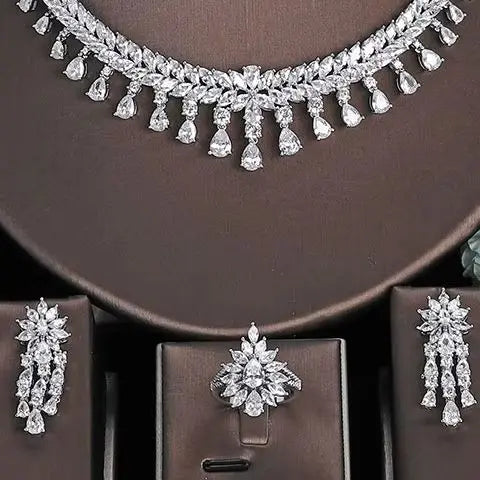 2023 New 4-piece Set Cubic zirconia Necklace Bridal Wedding Jewelry Set Hot in Saudi Arabia and Africa