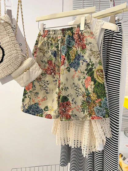 Plus Size 150kg Women's High Waist Shorts Jacquard Weave Artistic Aesthetics Wide Leg Short Y2k 2024 New Summer Cool Sport Short