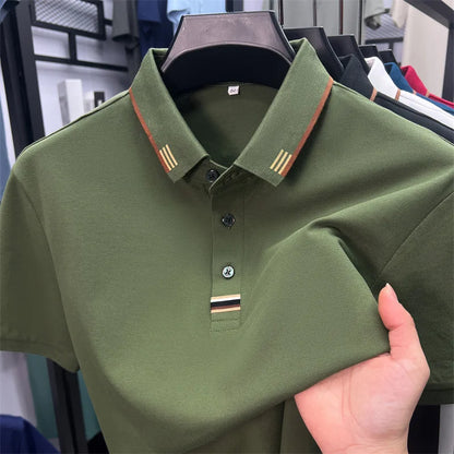Luxury Design Men's Polo Shirt Lapel Short Sleeve T-Shirt Summer New Solid Color Simple Fashion Casual Business Office Menswear