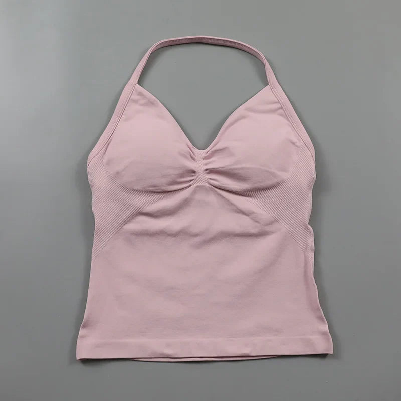 Yoga Longline Strappy Top Leggings Set Women's Backless Camisole Built-In bra Vest High-Waisted Hip Lift Gym Shorts Sports Set