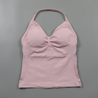 Yoga Longline Strappy Top Leggings Set Women's Backless Camisole Built-In bra Vest High-Waisted Hip Lift Gym Shorts Sports Set