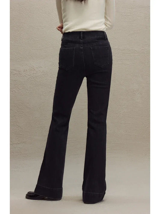Retro Style High-waisted Black Bootcut Jeans for Women 2023 Autumn Winter New High Street Tall Slim Long Pants for Female
