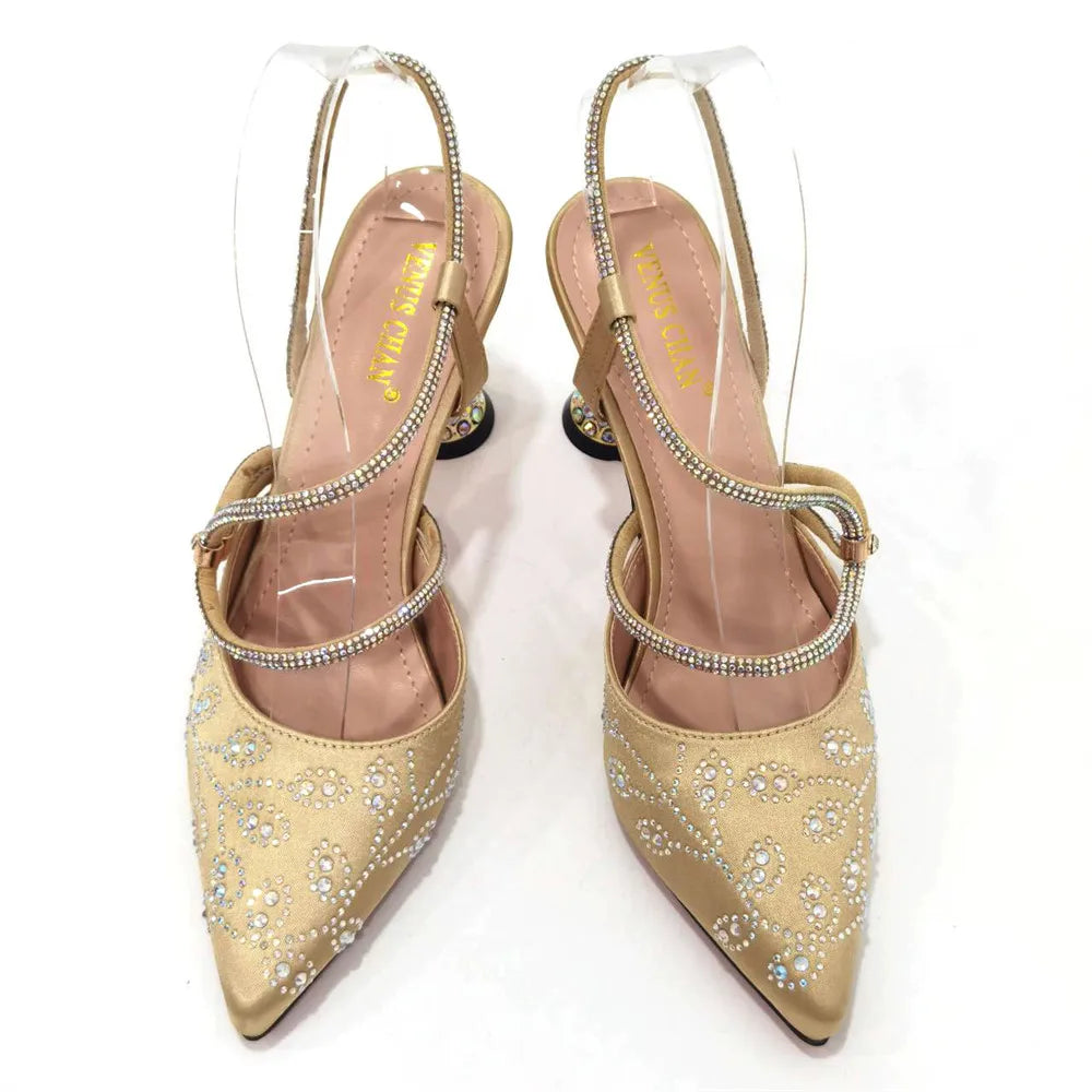 2025 Summer New Design Specials Italian Women Shoes and Bag Set Wine Color Comfortable High Heels With Rhinestone