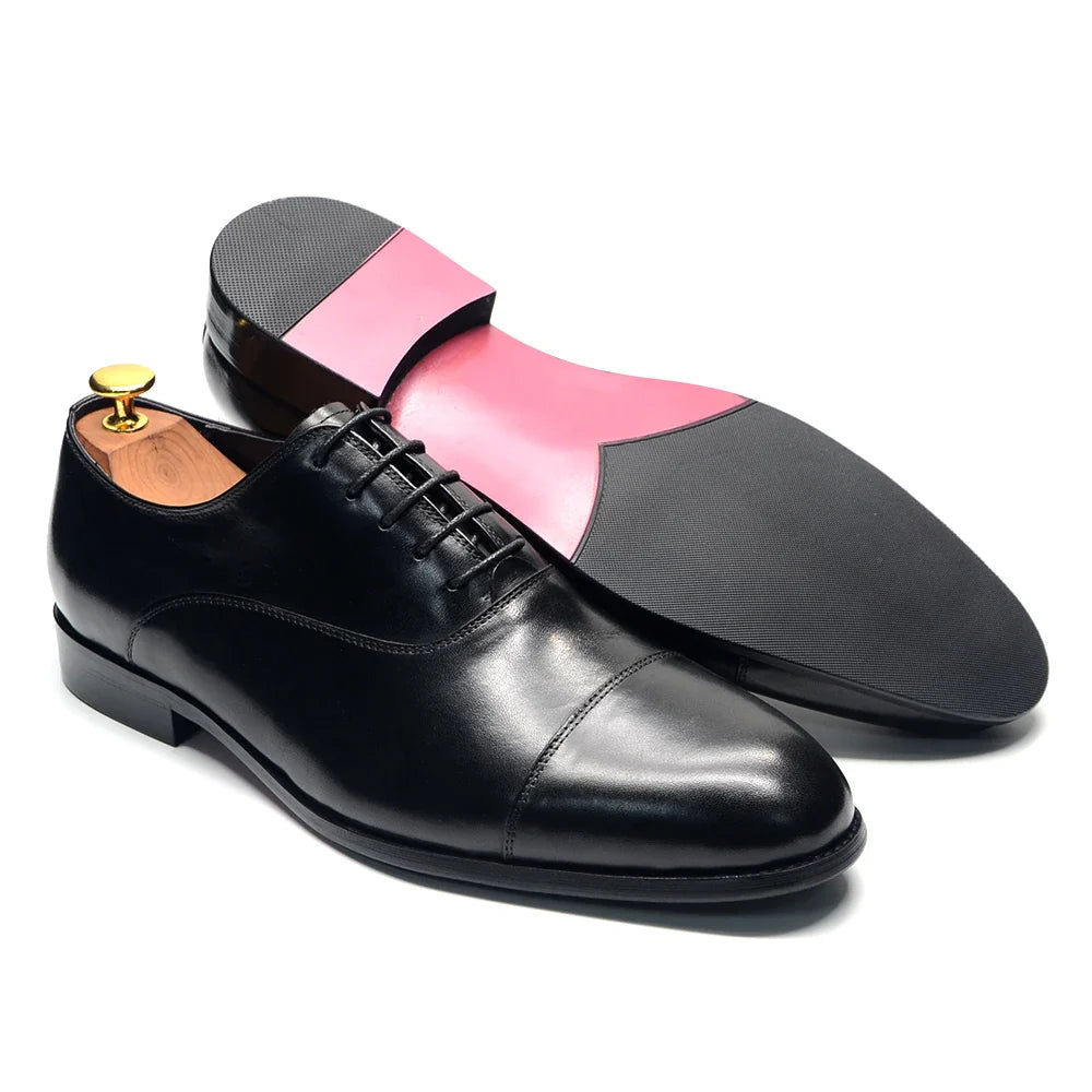 Genuine Leather Handmade Men's Oxford Dress Shoes Cap Toe Lace-Up Classic Business Office Shoe Wedding Party Formal Shoes Man