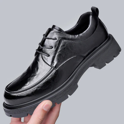 Men's Comfortable Genuine Leather British Thick-soled Business Leather Shoes for Spring 2025, New Lace-up Oxford Shoes