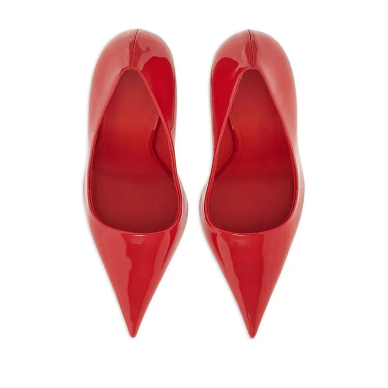 Brand Fashion Show Silvery 9cm High Heel Spring Autumn New Irregular Heels Black Red Pointed Sexy Women's Single Shoes Size 43