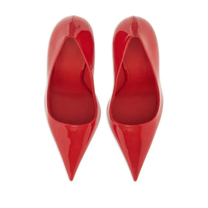 Brand Fashion Show Silvery 9cm High Heel Spring Autumn New Irregular Heels Black Red Pointed Sexy Women's Single Shoes Size 43